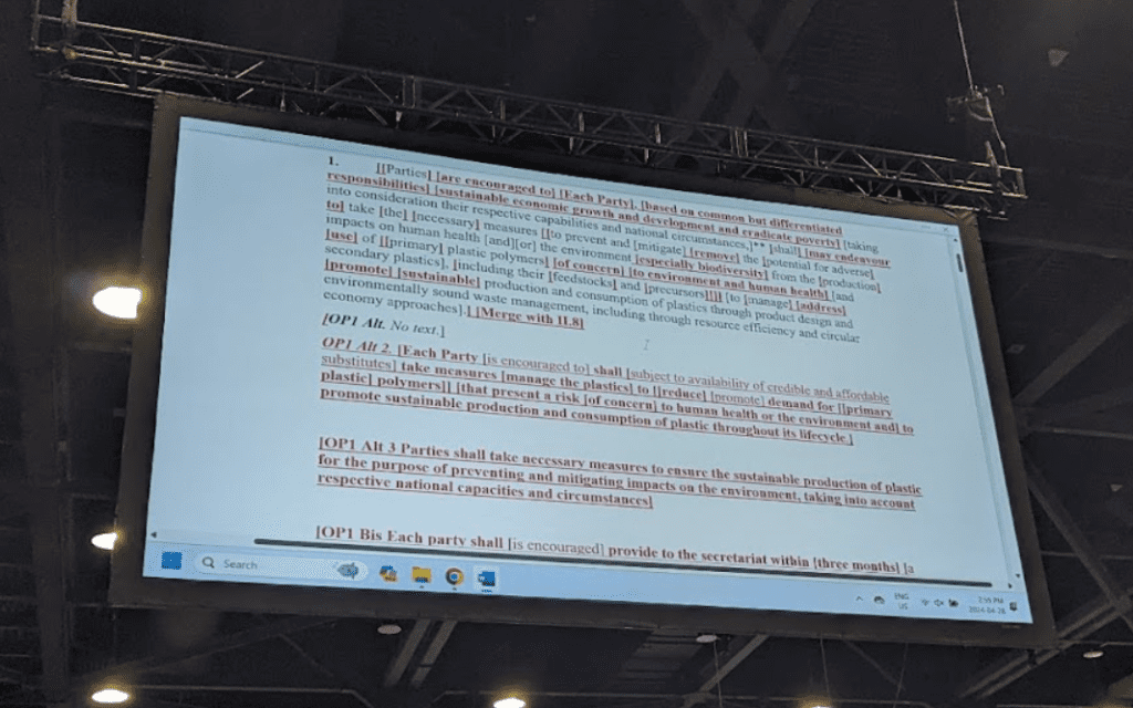 Treaty text being projected onto the screens to facilitate live edits in Subgroup 1.2. 