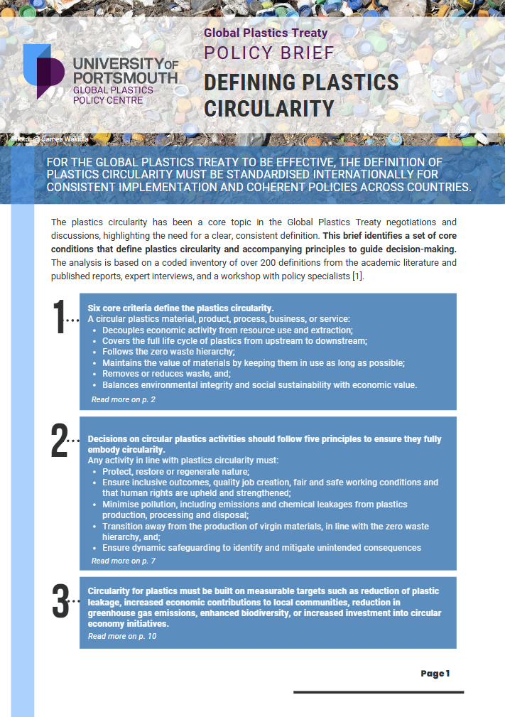 Defining Plastics Circularity Policy Brief