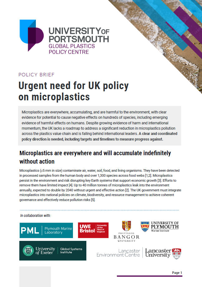 Policy Brief: Urgent need for policy on microplastics