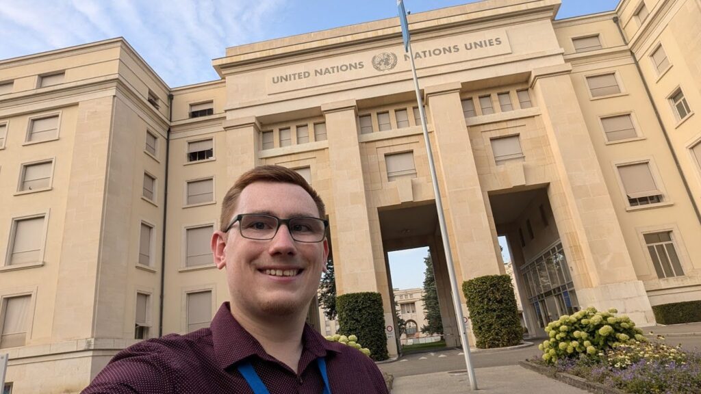 Sam Winton pictured outside UN Palais des Nations