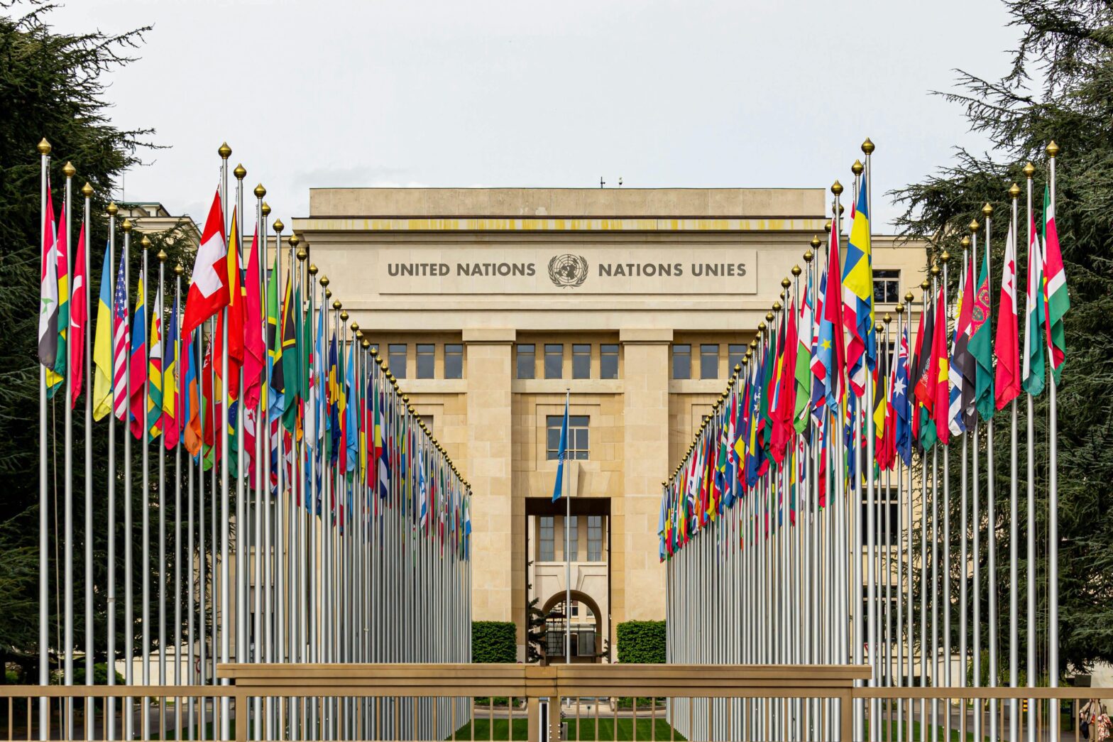 The Allee des Nations with the Flags of Member Countries at United Nations Office, Geneva - Photo by Hugo Magalhaes