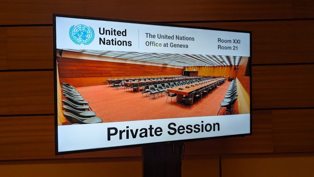 Photo of screen stating 'Private Session' as most substantive negotiations have moved almost entirely behind closed doors. Photo: Sam Winton